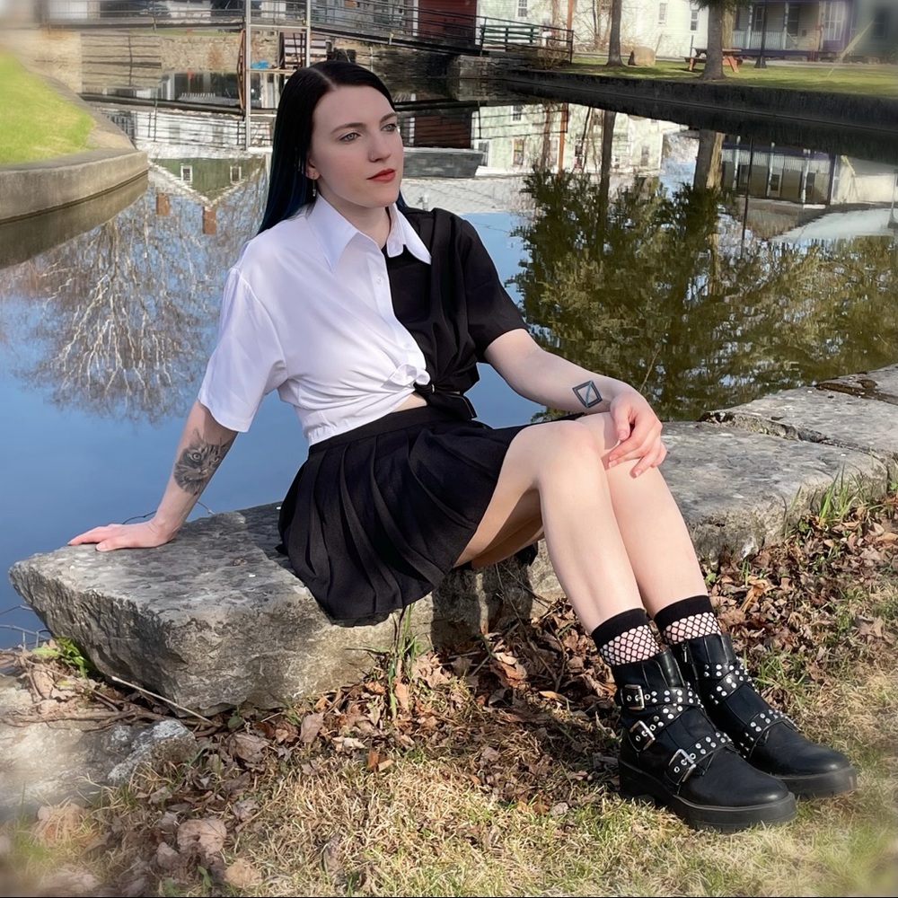 White and Black Button Up